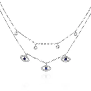 POLIVA 30pcs 925 Silver Evil Eye Double Adjustable Chunky Necklace Vintage Style with Triangle Shaped Zircon for Gift