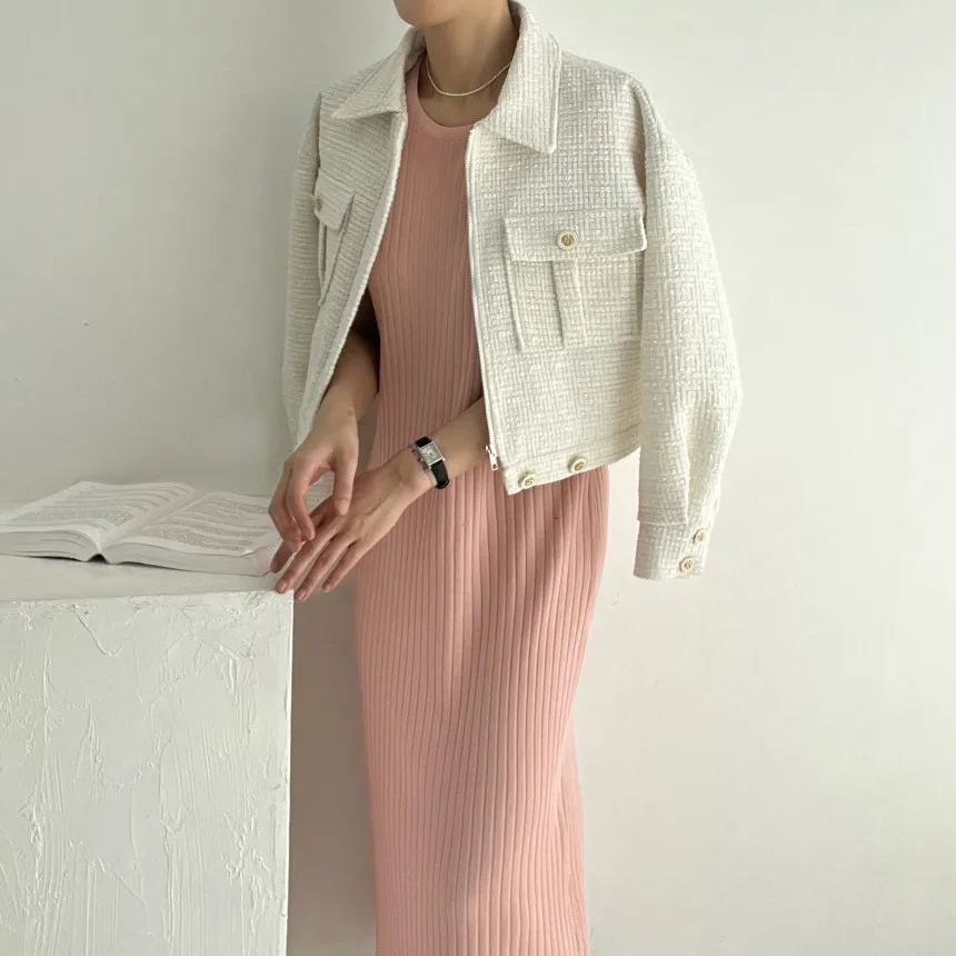 2024 Autumn New Item Lapel Double Pocket Loose and Versatile Long Sleeved Zipper Coarse Woolen Women's Coat_voghion.com
