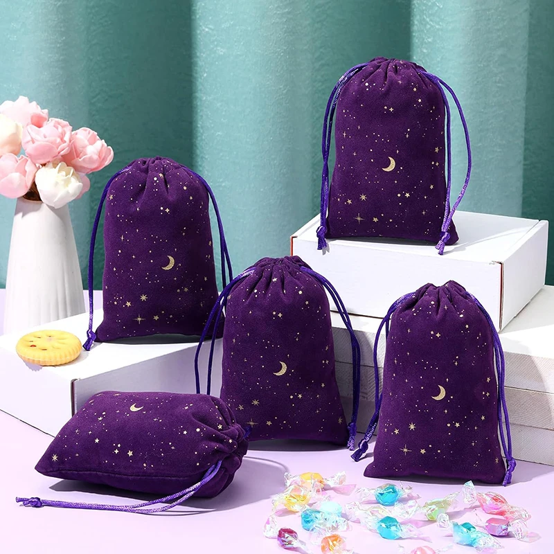 Multi Colors Drawstring Velvet Moon Star Pouches Jewelry Gift Packaging Bags