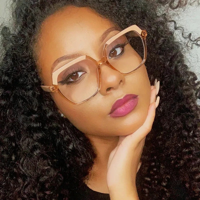 2024 New Retro Luxury Square Beige Glasses Frames Patchwork Color Irregular Frame Trendy Sexy Ladies' Myopia Reading Eyeglasses