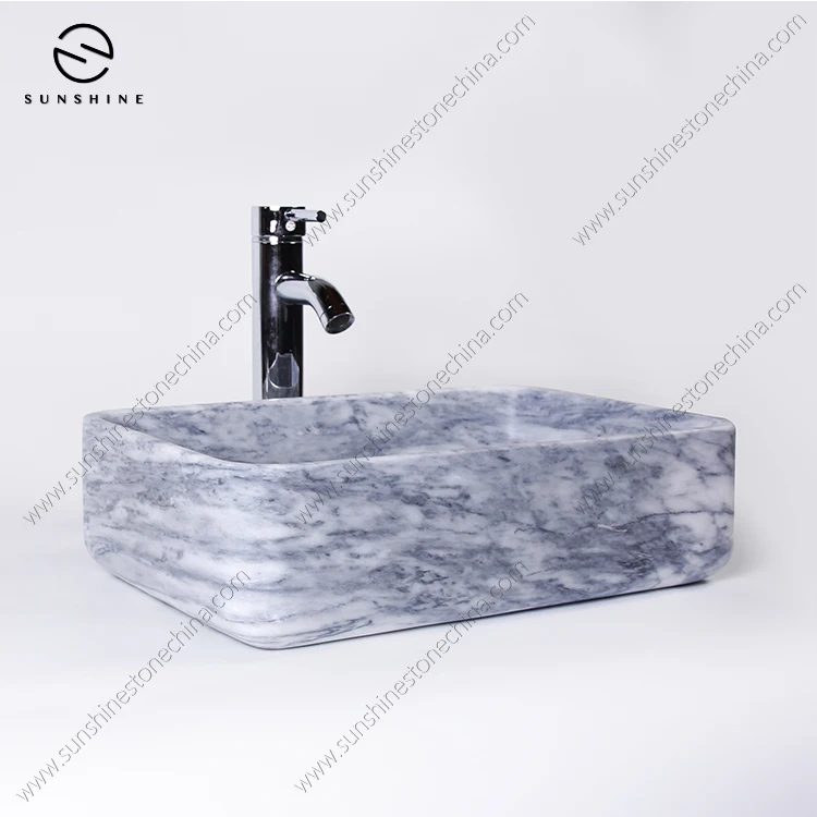 Dark Ink Marble Bathroom Basin Factory Price Washbasin Stone One Piece Bathroom Sinks