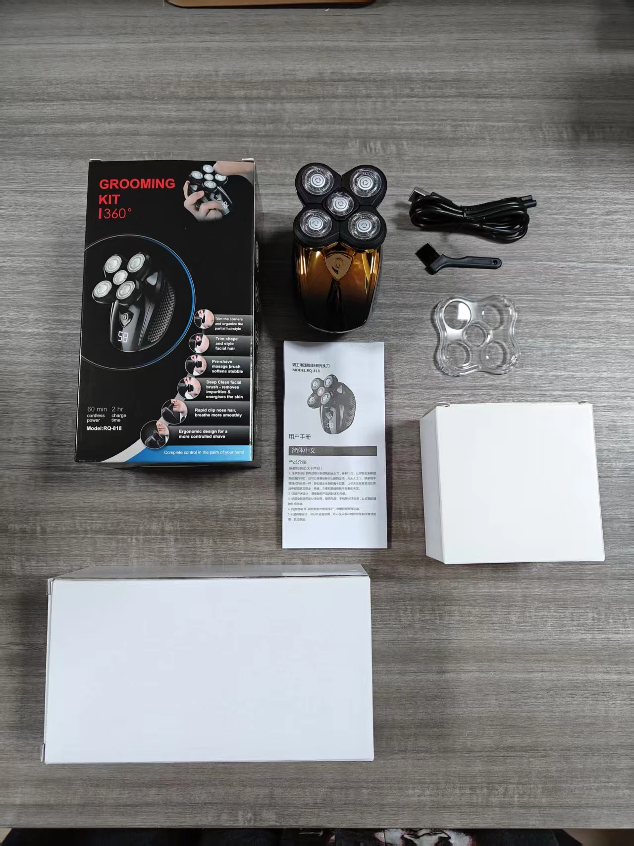 USB Stainless Steel Five-Blade Digital Display Body Hair Trimmer for Household RV Use Beard Trimmer Rotary Electric Shaver factory