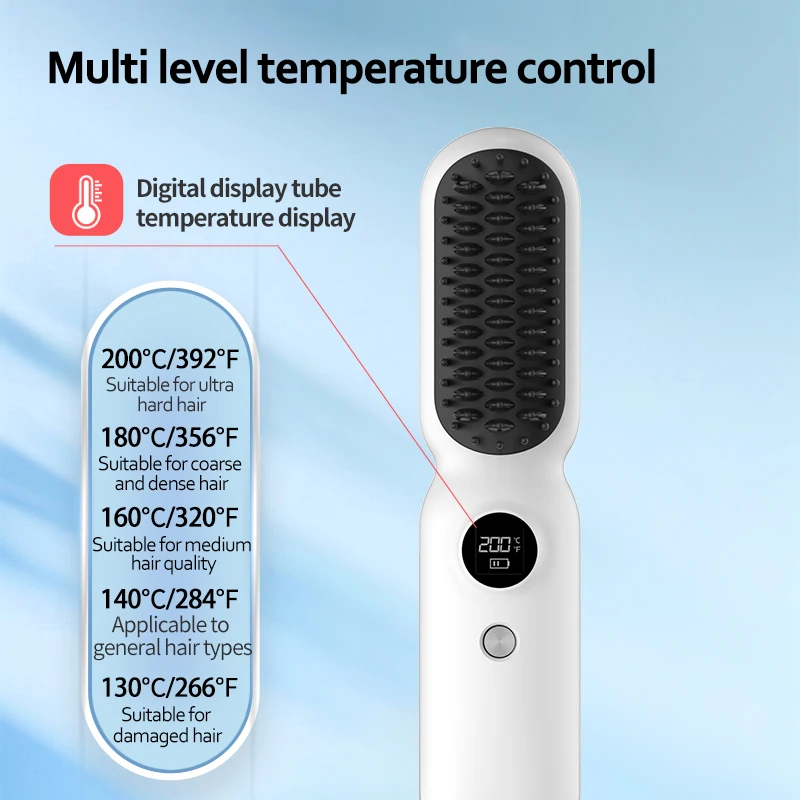 Professional New Hair Straightening Brush Wireless LCD Display Electric Ceramic Hair Straightener Dry Wet Salon Hair Comb MCH