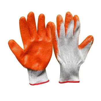 GR4020  Cheap cotton construction work glove rubber coated labor safety hand gloves