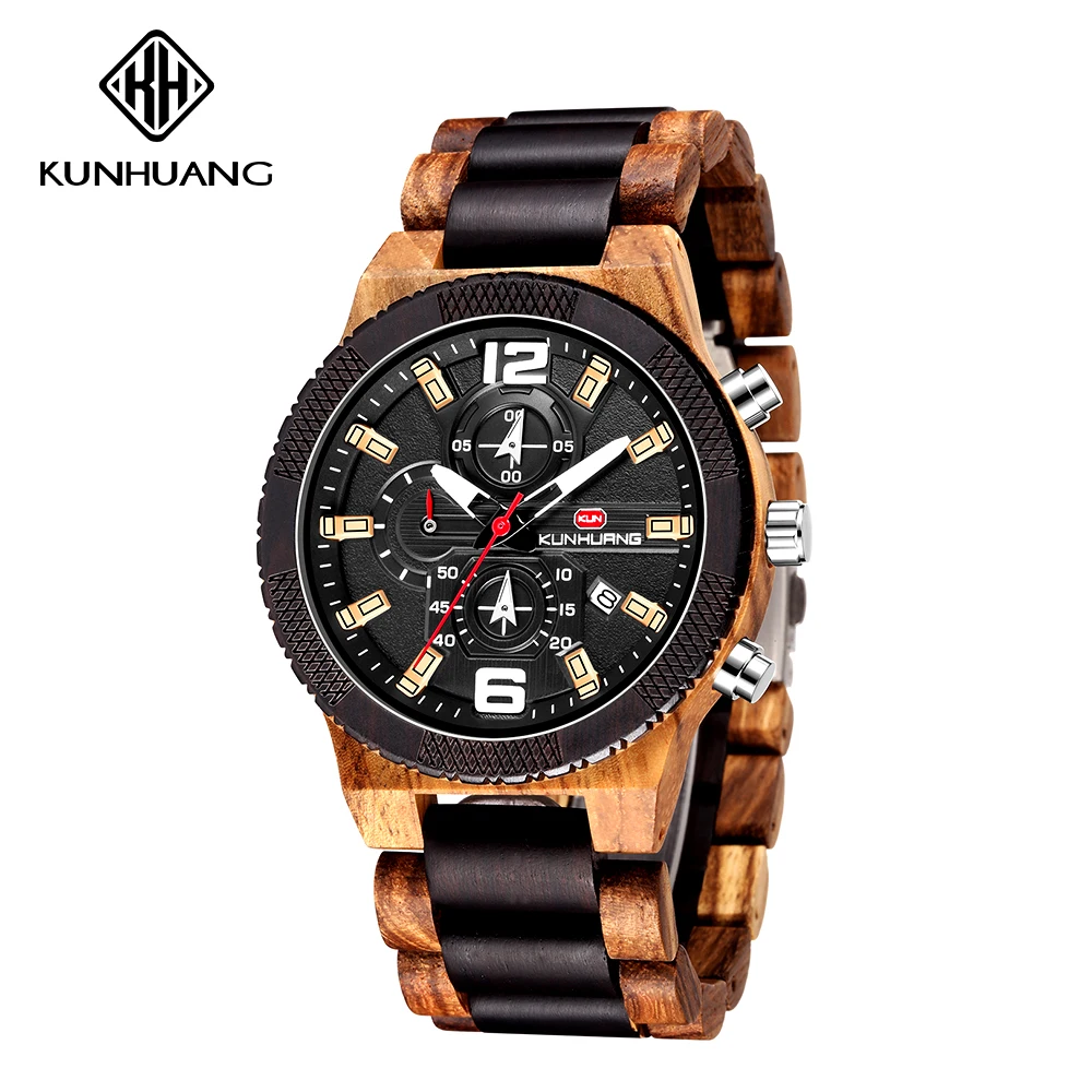 Customizable  Quartz Men Large Dial Wood Watch For Sale