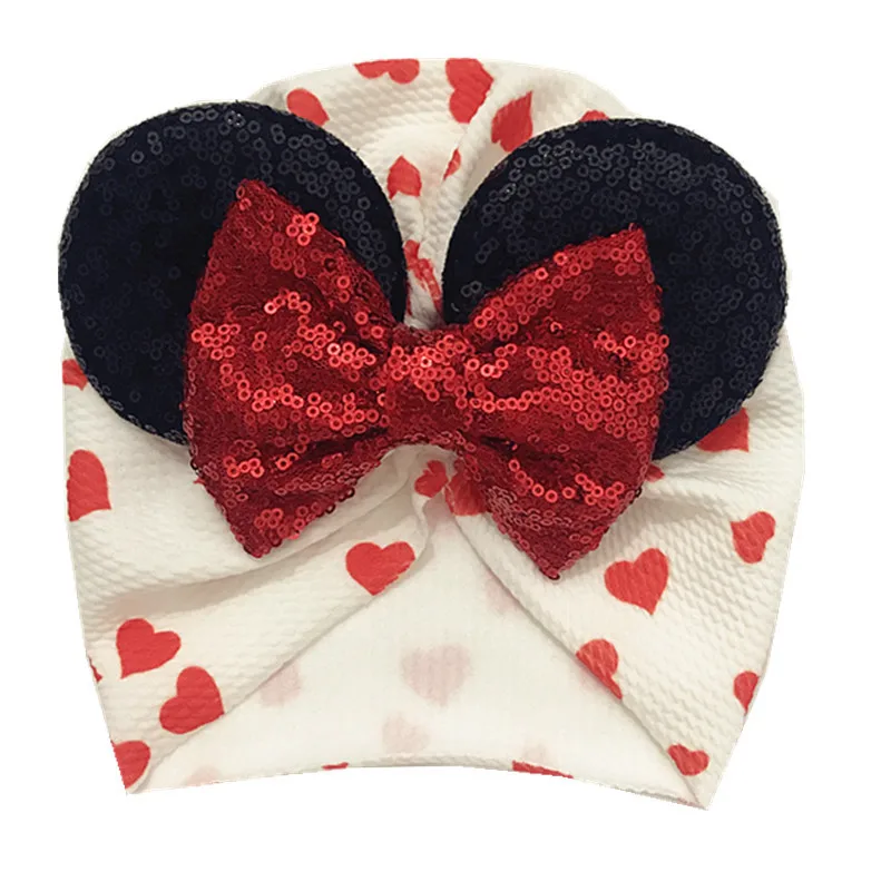 High Quality Kid Toddler Lovely Red Heart Sequin Bow Stretchy