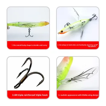 Lexin Stainless Steel Artificial Hard Dragonfly Bait for Perch with Hooks-Floating Tractor Tail Design – Hard Lure – view 5