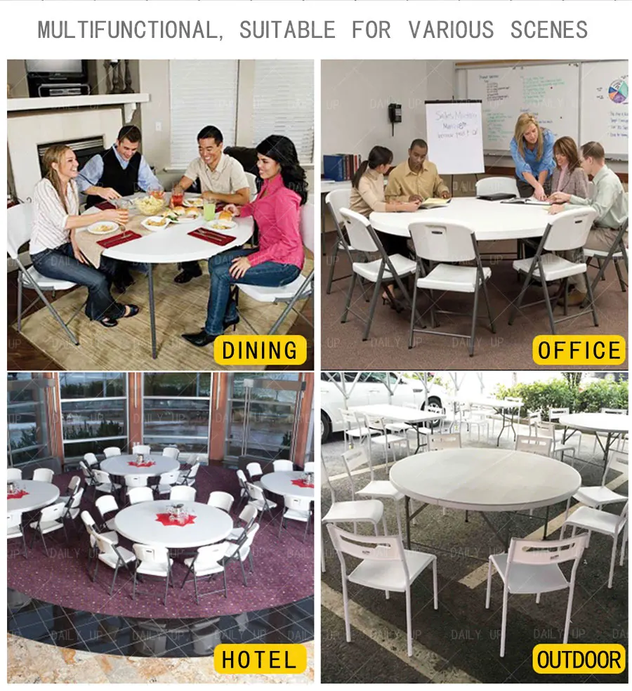 Banquet Folding Round Table For Sale Outdoor White Plastic 456ft Dining Round Table Designs Party Suitcase HDPE Wedding Table