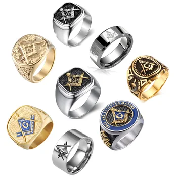 Past Master Mason Signet Wholesale Vintage Women Stainless Syeel Wedding Cheap Championship Gold Plated Masonic Ring For Men