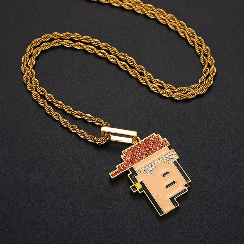 Punk Style Jewelry Custom Logo Y2K NFT Pendants Iced Out Metaverse Crypto Design Brass Cubic Zircon Pendant Necklace