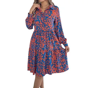 Vintage Floral Print Midi Dress Loose Casual Natural Fabric with Button Decoration for Spring Summer Single Breasted Shirt