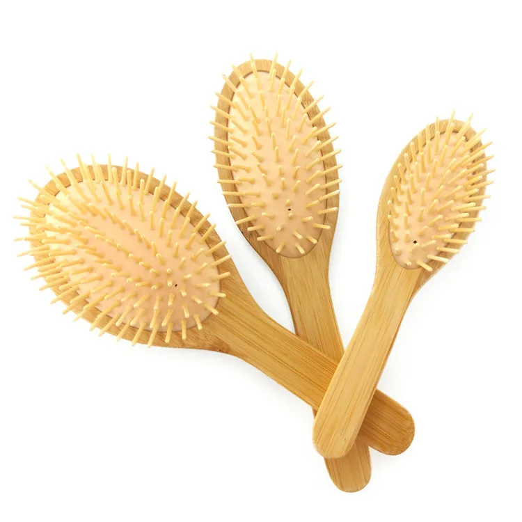 Factory Wholesale Anti-static Natural  Bamboo Hair Care  Brush With Bamboo Pins And Soft Cushion Str