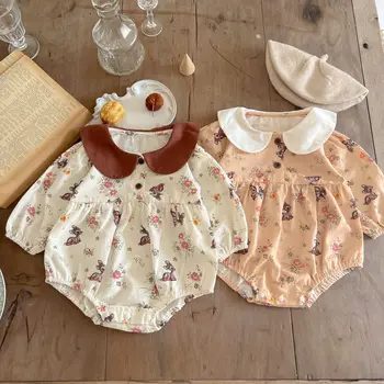Autumn Baby Bodysuits Toddler Girls One Piece Rompers Cute Deer Print Newborn Clothing
