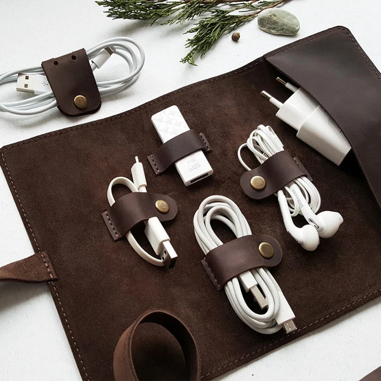 Leather Cord Organizer Personalized Cable Organizer Charger Organizer Earphone Holder Cord Roll Travel Case Usb Holder