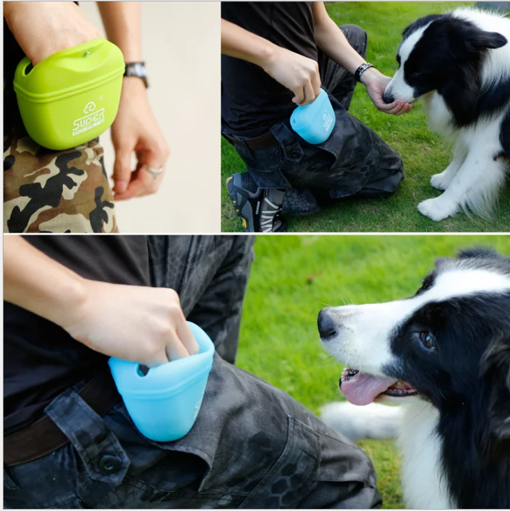 Custom Silicone Portable Dog Feeding Pouch Puppy Dog Training Treat Bag with Magnetic Closure Waist Clip