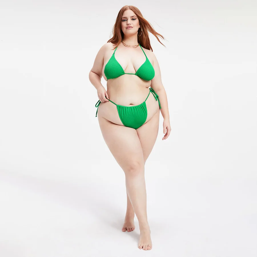 Plus Size Designer Swimwear Custom Anti-UV Thong Bikini Ruffles Green Swimwear Fat Woman in Bikini