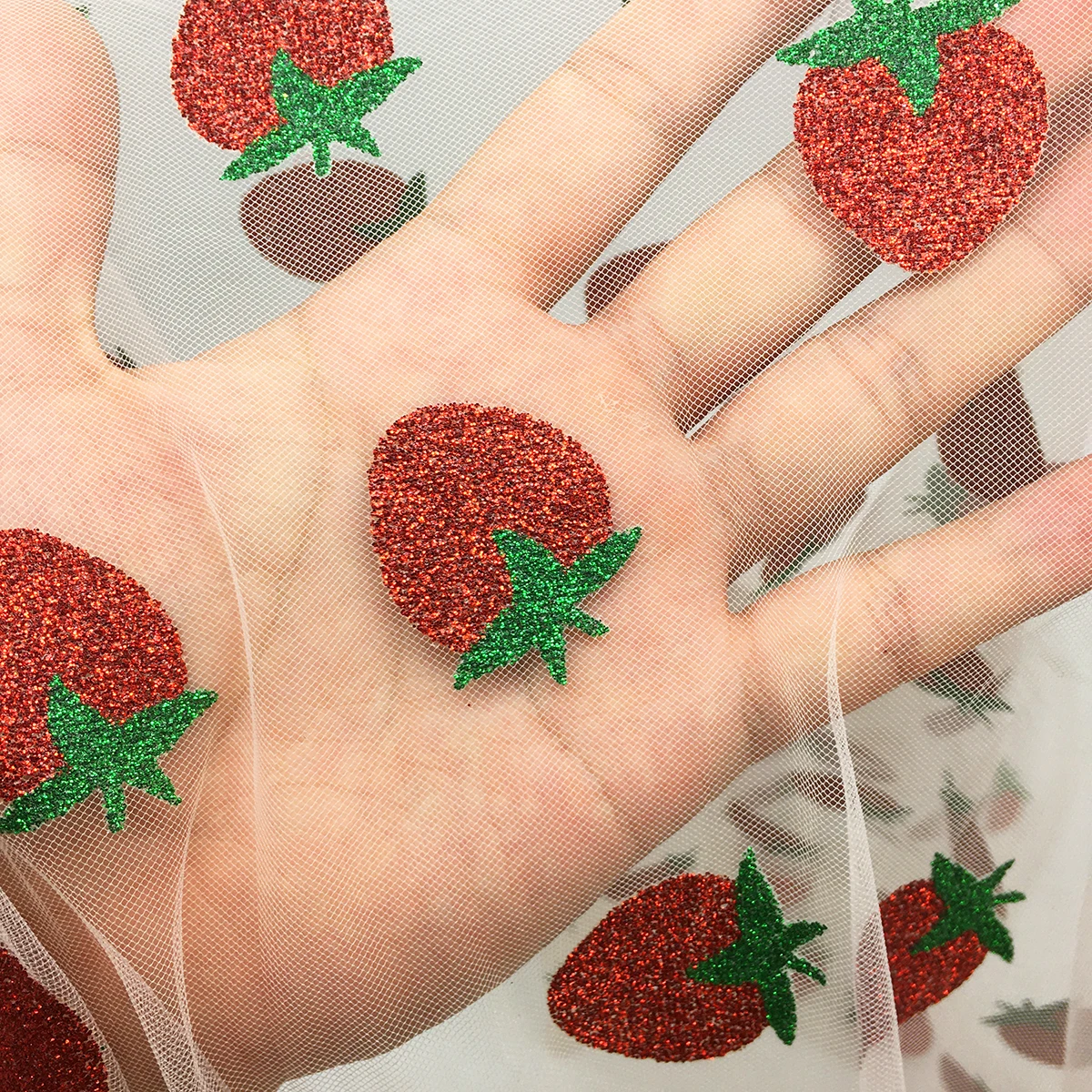 Latest Design Strawberry Sequin Glitter Tulle Mesh Fabric for Dress