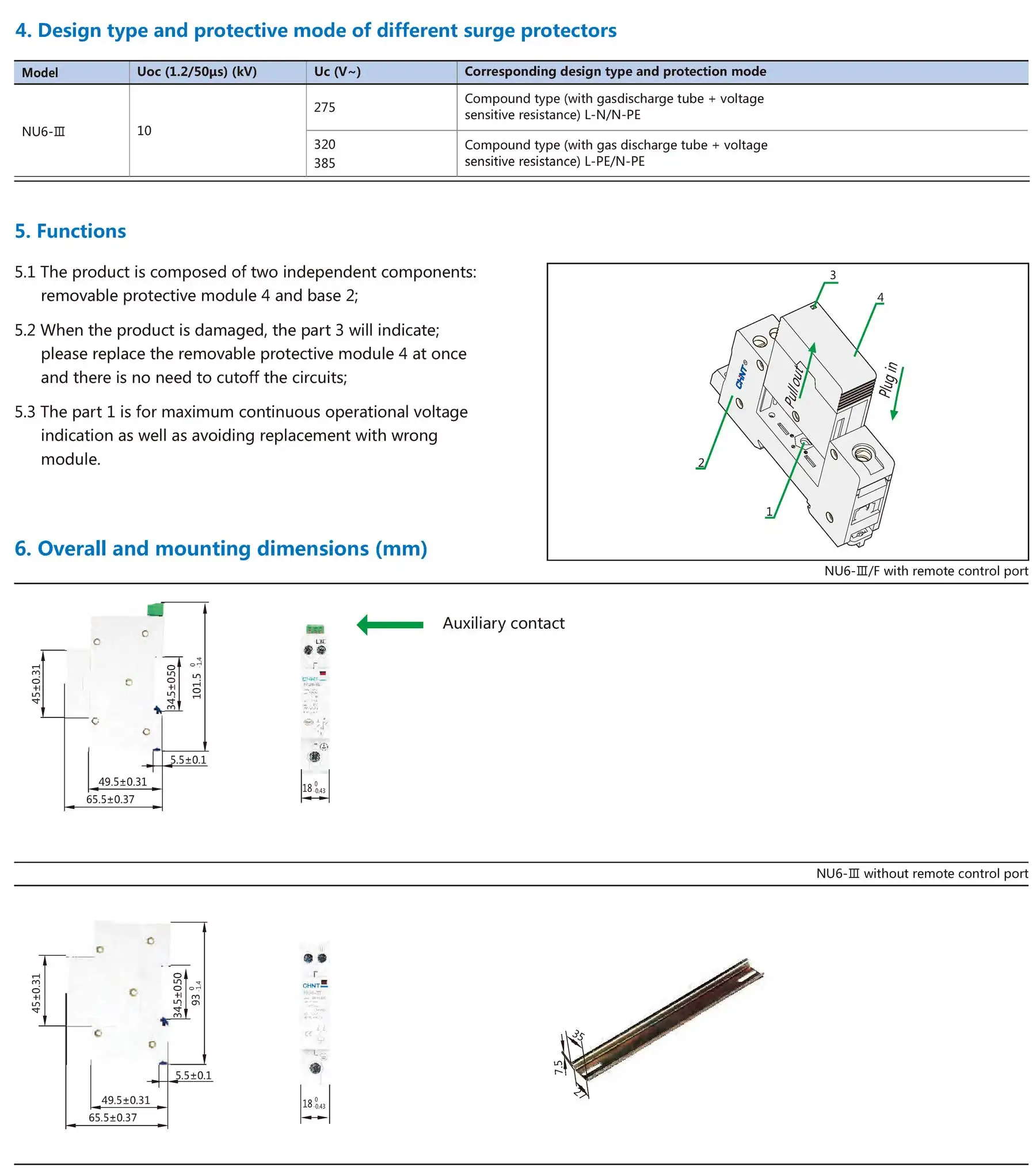 Chint original NU6-III Type 3 SPD Surge Arrester 10kV 5kA 275V 320V 385V T3 Class III Type D CHNT Type 3 Surge protection device