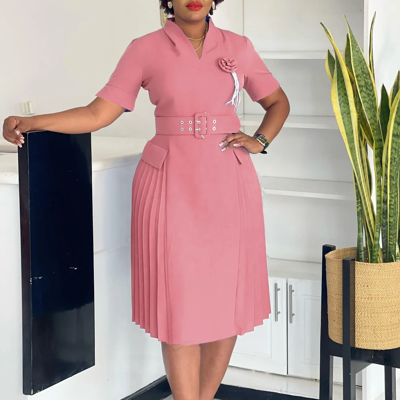 Elegant African Party Evening Dresses for Women Summer Short Sleeve V-neck Polyester Pleat Midi Dress Dashiki Africa Clothing Elegant African Party Evening Dresses for Women Summer Short Sleeve V-neck Polyester Pleat Midi Dress Dashiki Africa Clothing