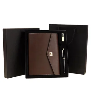 Custom Luxury Business Office Notebooks Set Refillable PU Leather Magnetic Diary with Pen Spiral Ring Bound Journal Gift Box Set