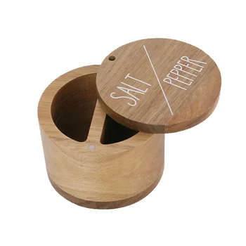 factory Wholesale wooden Round separate Spice Container Kitchenware wood Spice Storage boxes With Magnetic Swivel Lid