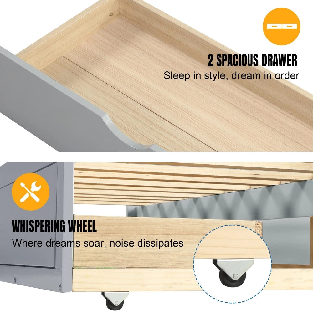 Factory Wholesale Adjustable Wood Bedroom Furniture No Box Spring Grey Twin Bed Frames Queen