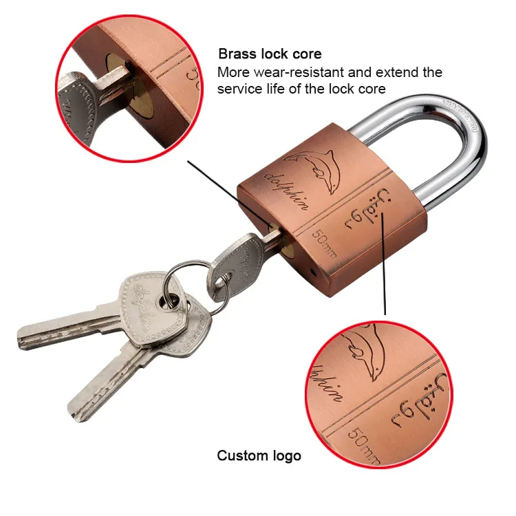 Copper Cylinder Short Shackle Antitheft Lock 50mm Padlock Arc Type Red