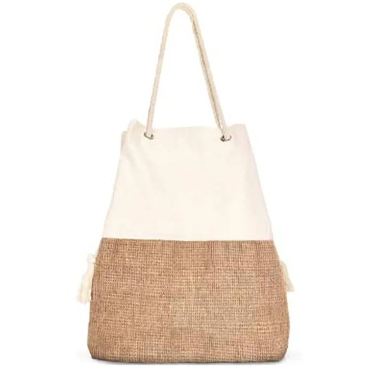 Large Shoulder Jute And Canvas Womens Beach Tote Bags
