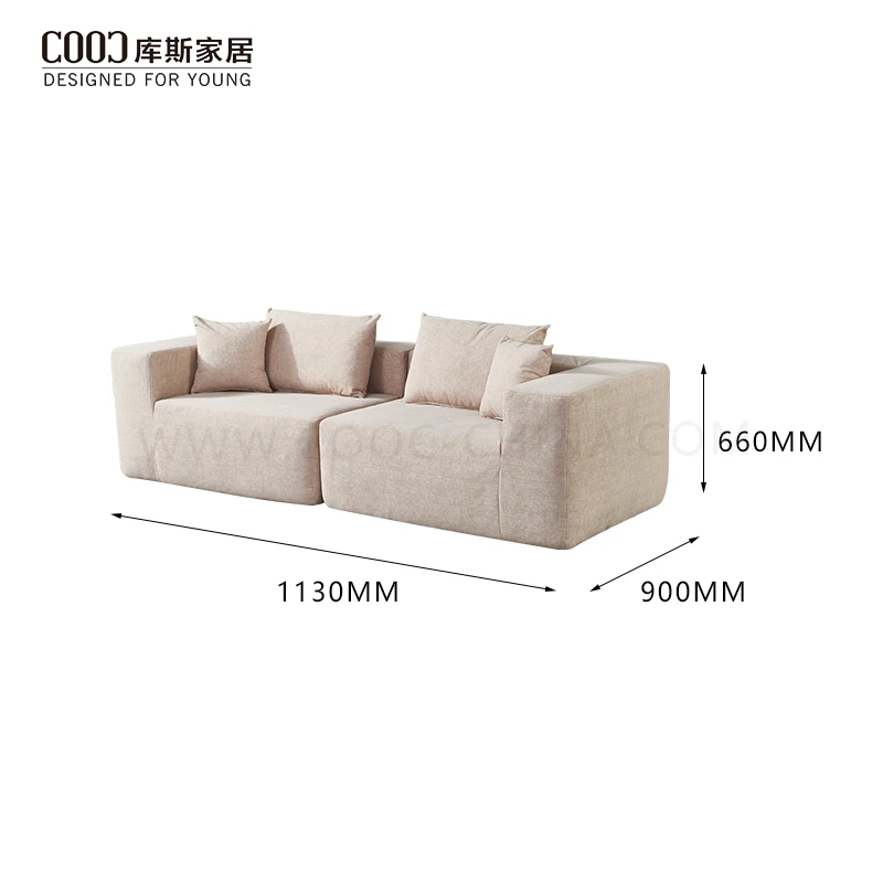 Home Living Room Apartment Small Furniture Beige Velvet Fabric Indoor Couch Vacuum Compression Sectional 2 Seater Sofa