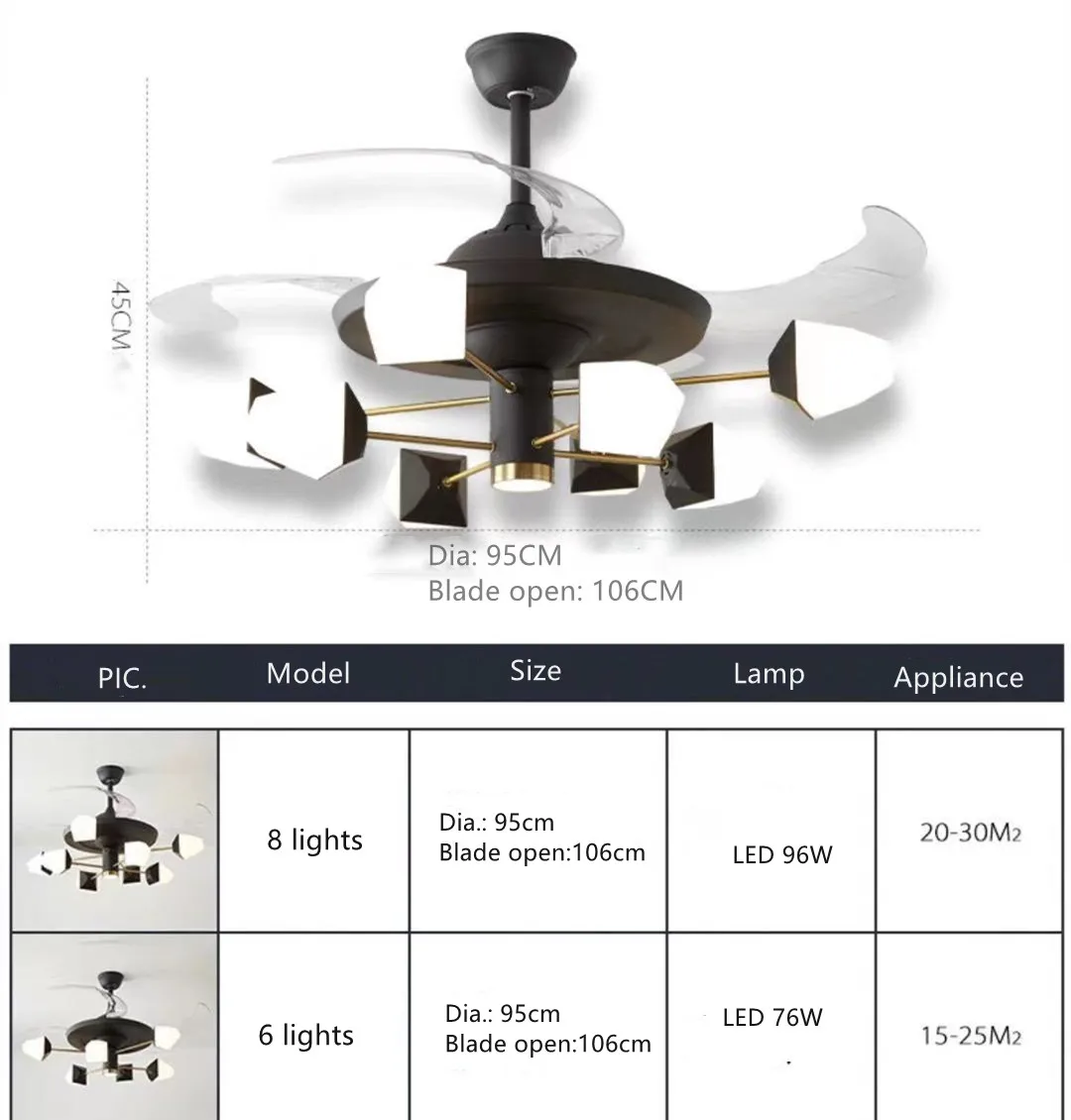 modern chandelier ceiling fan blade combo with led light remote control decorative ceiling fans fixtures lighting