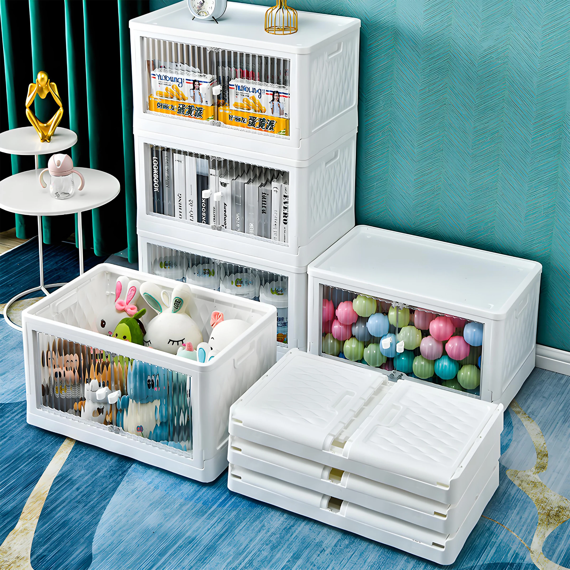 Hot Products Front Double Door Large Household Portable Plastic Box Stackable Transparent Foldable PP Box