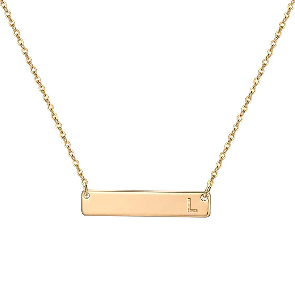 18k Gold Bar Initial Necklace For Women 