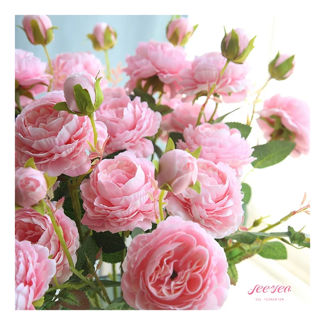 2024 Hot Selling High Quality Luxury 3 Head Peony Artificial Flowers Preserved Rose Bridal Bouquet Interior Vase Decoration