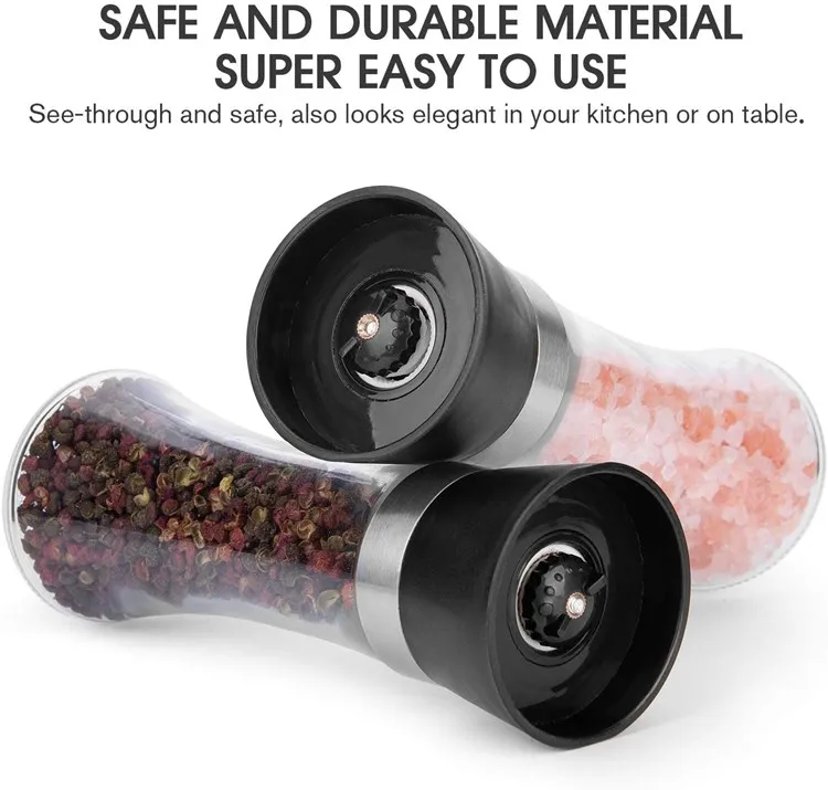 Custom Logo 180 ml Ceramic Core 180ml Salt and Pepper Grinder Glass Herb Spice Bottles