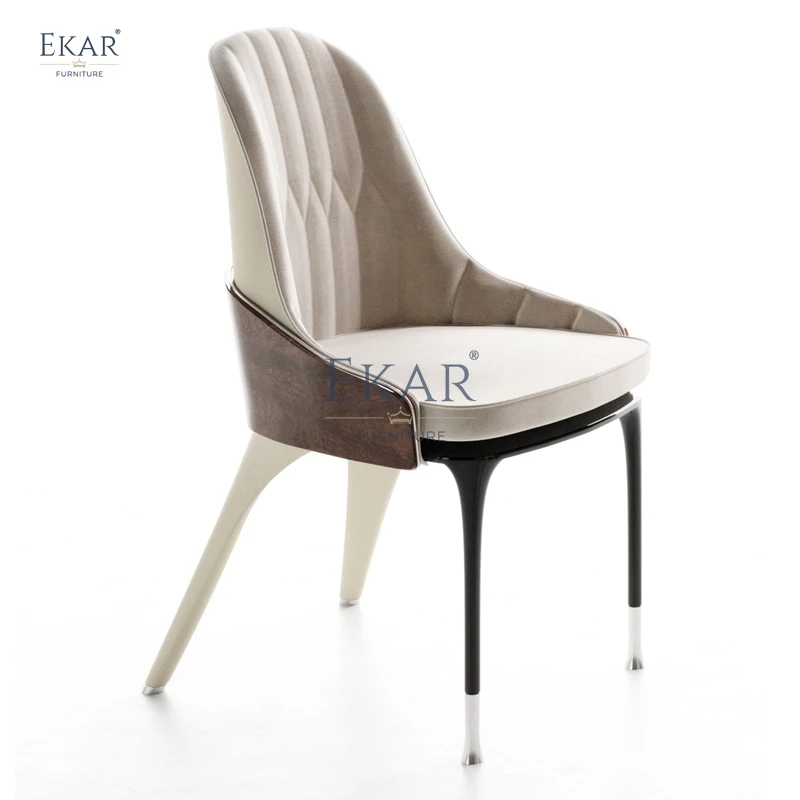 Modern Luxurious Dining Chair with Soft Upholstery & Metal Strip Legs - Simple Elegance for Your Bedroom