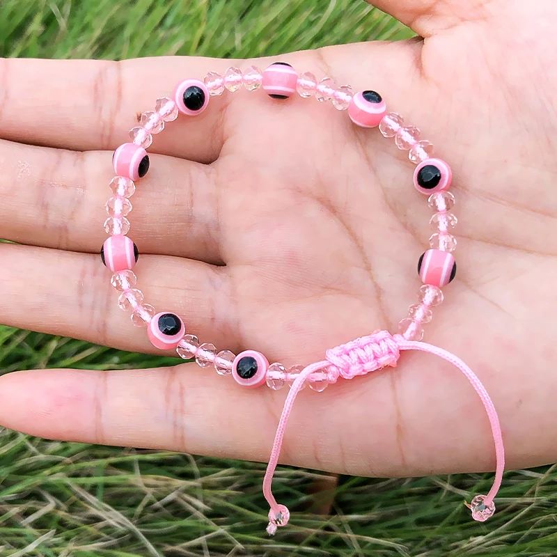 Pink Purple Braid Rope String Bracelets Crystal Resin Beaded Pink Purple Braid Rope String Bracelets Crystal Resin Beaded