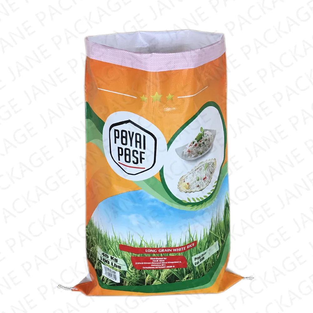 2020 Popular Useful Strong Large Size Full BOPP Print 45kg Long Rice Packing  Sack Rice Bag