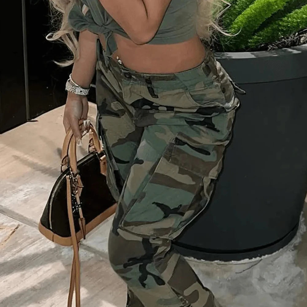 Hot Sale Plus Size Women's Casual Sports Camouflage Print Pants Low Waist Street Jeans Breathable Hip Hop Washed Techniques