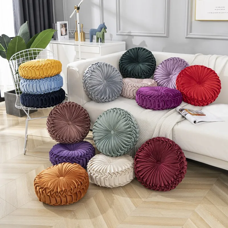 Handmade Ruffle Colorful  Large Pumpkin Round Foam Window Floor Seat Cushion
