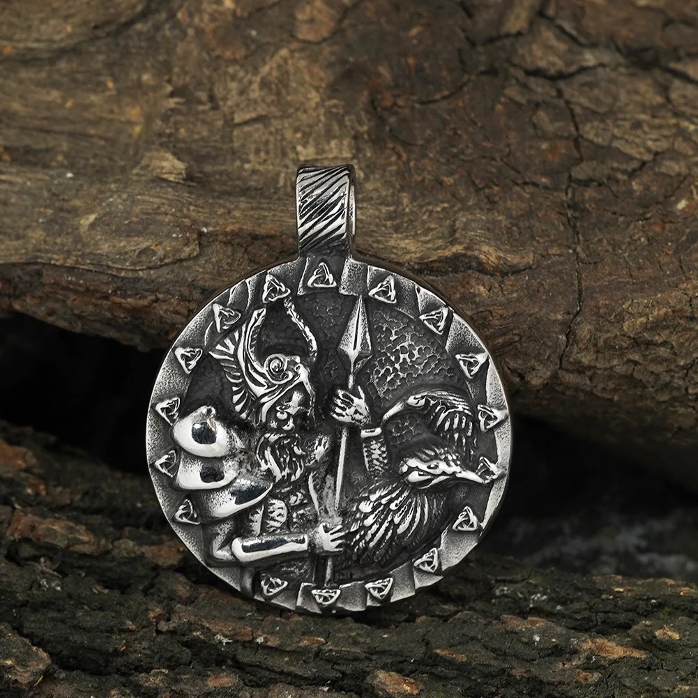 Ciondolo Ascia Corvo Nordico Collana Con Ciondolo Ascia E Corvo Stile Nordico - Placcata Oro, Acciaio Inox, Catena Rolo Collana Nordica Ascia