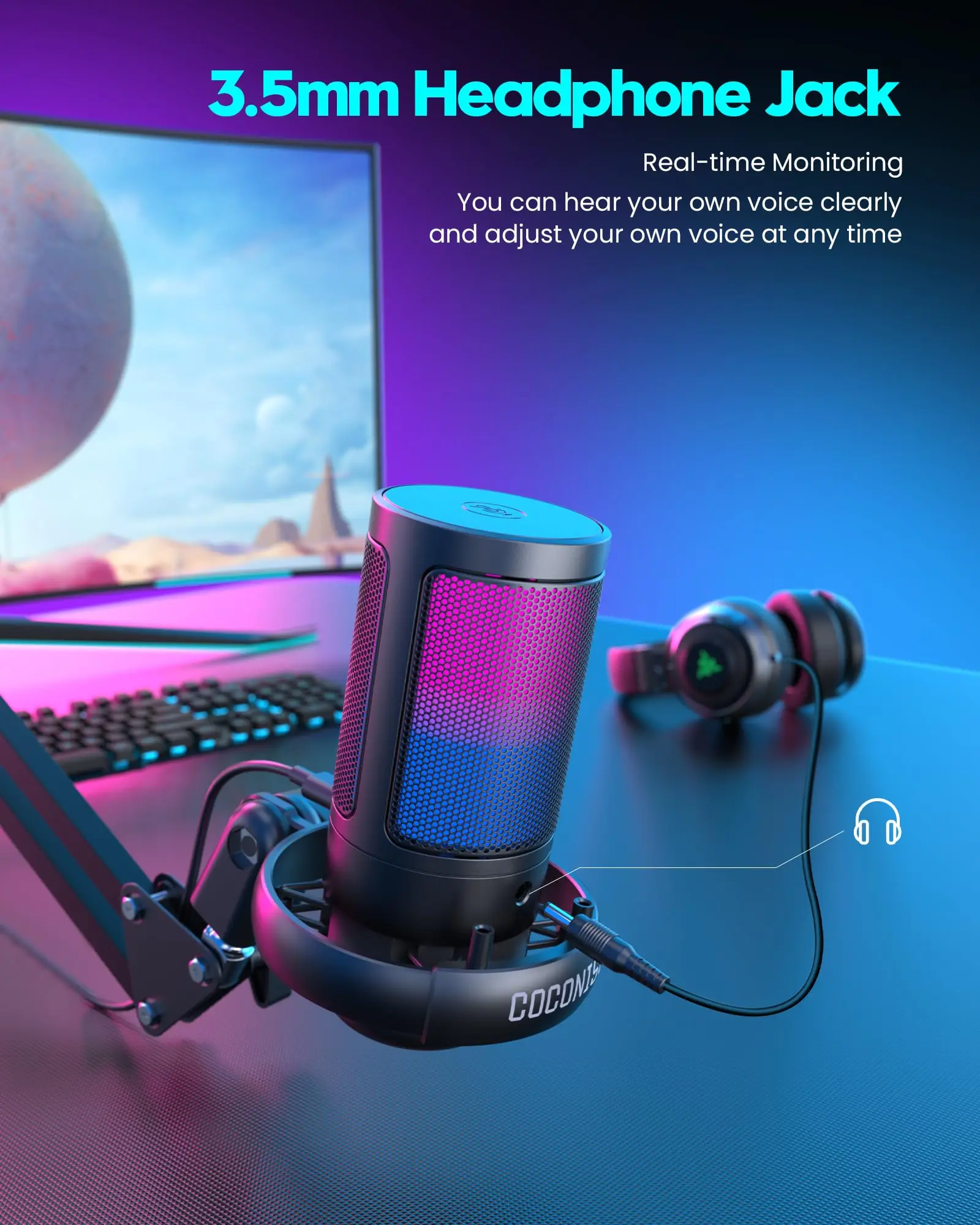 RGB Mic PC Micros Microfone Mikrofon Microfono Profesional Nubwo G06 Wireless Headset Gaming RGB Microphone with Boom Arm Stand