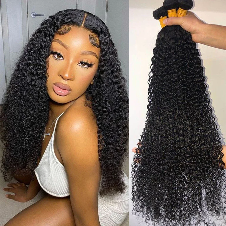 Peruaanse Kinky Curly Human Hair Bundels Extensions 100g Natuurlijke Kleur 1/3/4Pcs 8-32 Inch_voghion.com