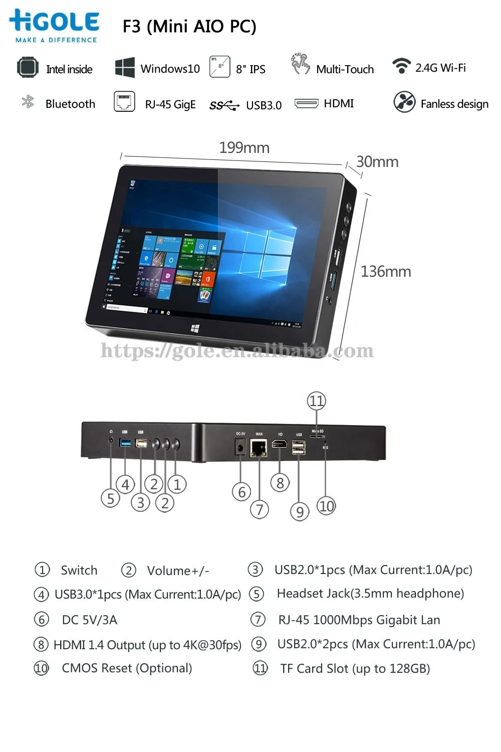 Z8350 WIFI 6000 мА · ч размер ладони Мини компьютер 8 дюймов все в одном бизнес Компьютеры безвентиляторный мини ПК промышленный планшет