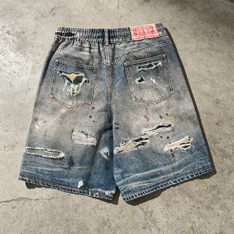 High Quality Print Bermuda Streetwear Distressed Straight Denim Shorts New Design Custom Embroidery Jeans Shorts for Men gallery 5