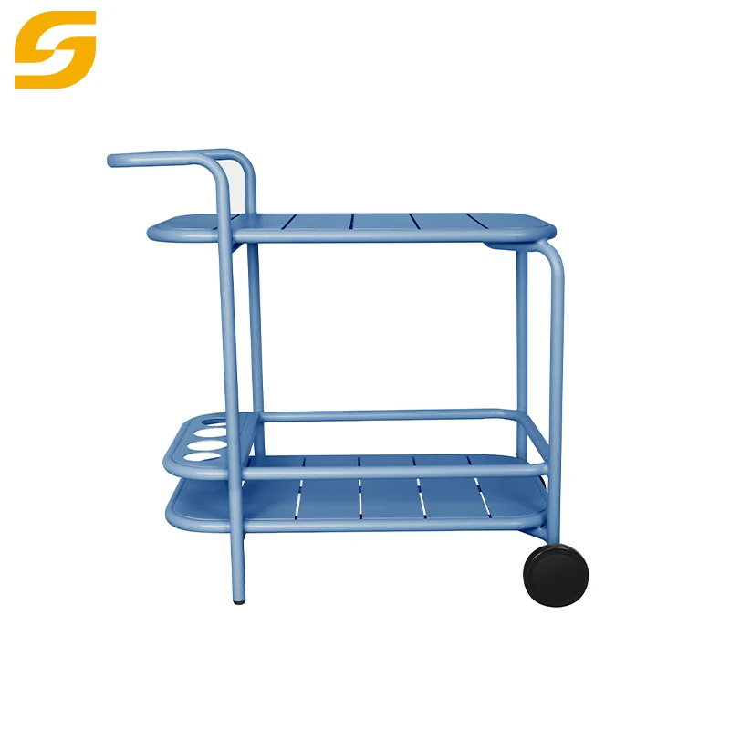 Indoor and Outdoor Modern Multi-Function Aluminum Trolley Cart Wheels Garden Patio Swimming Pool Party Rolling Storage Bar Cart