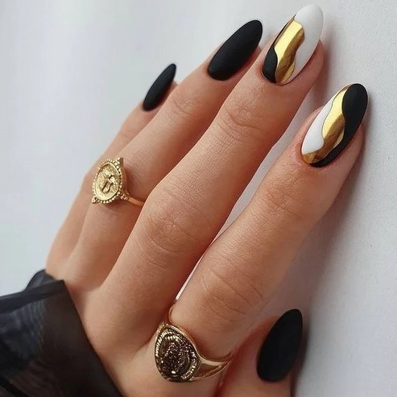 Common Design Black Matte Minimalist Style Acrylic Nails Art Suppliers Almond Faux Ongles Custom Press on Nails