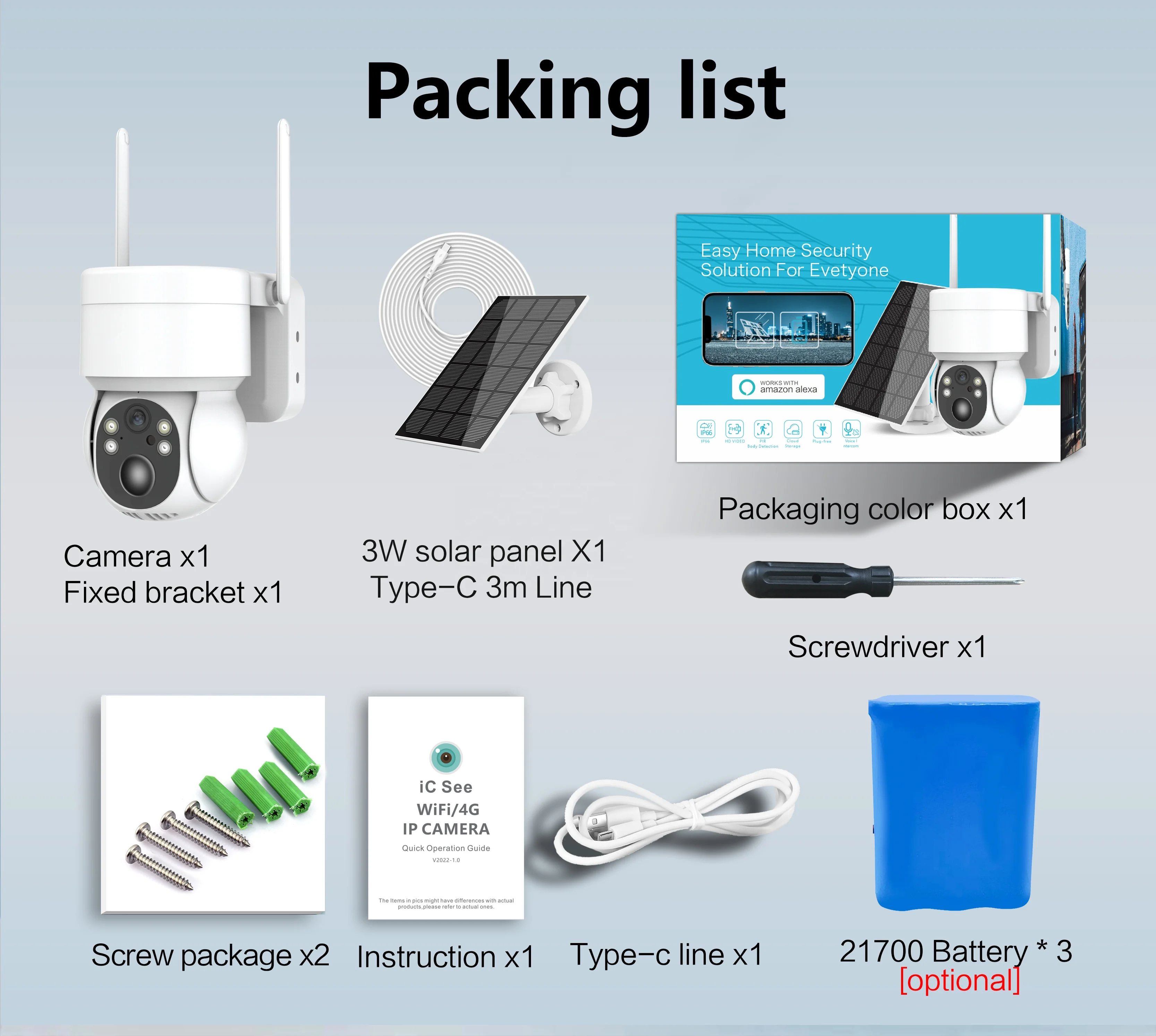 ICSEE Smart Rechargeable Battery Wifi 360 Security 2MP 1080P Full HD Ptz Solar Wireless Camera Low Power Solar Camera Icsee