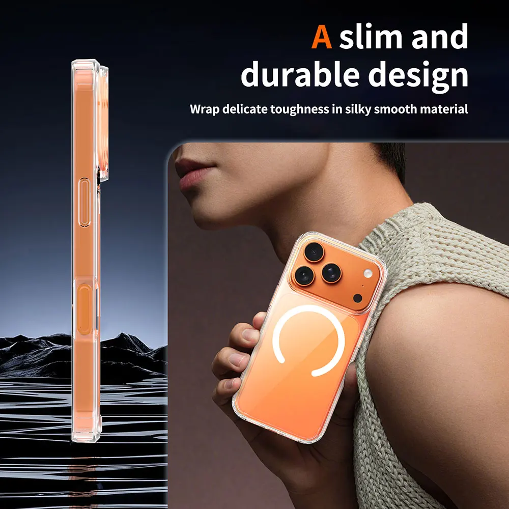 product wholesales 15mm clear magnetic phone case for 17 series anti scratch strong n52 magnet attraction mobile case for iphone 17 pro-4