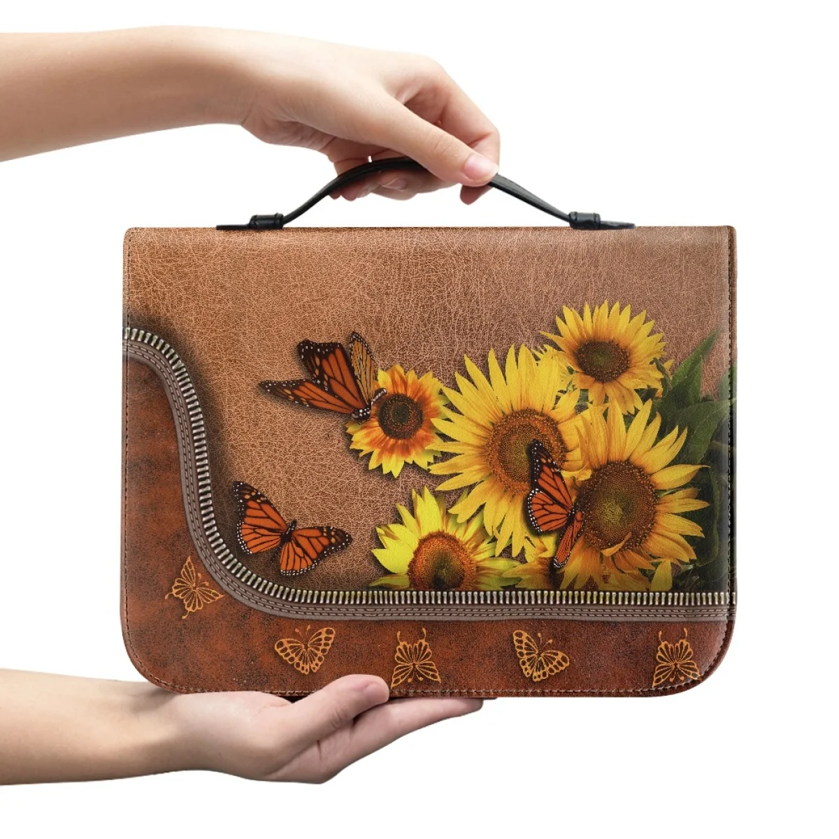 Leather Sunflower Butterfly Print Bible Cover Case