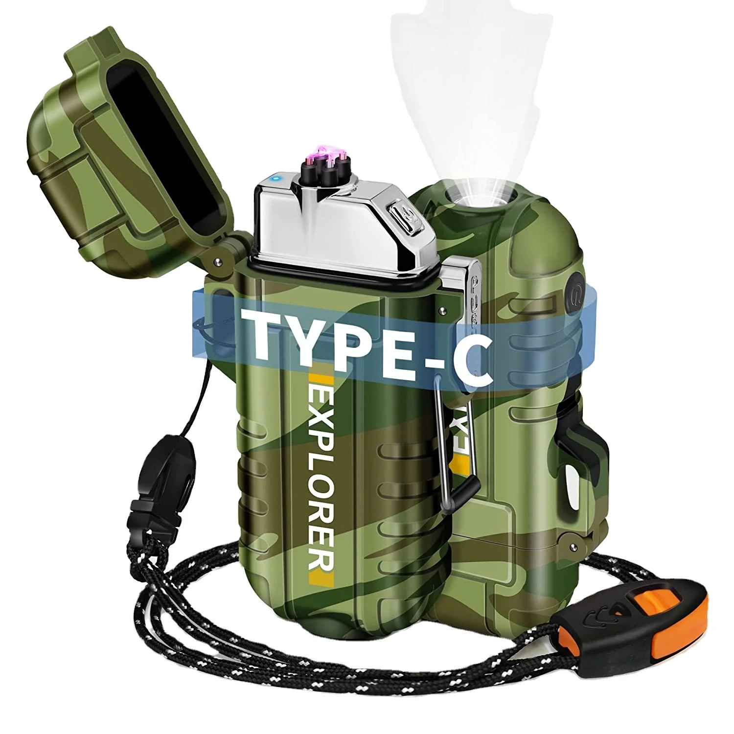 Camouflage Outdoor Waterproof Electric USB Type-C Rechargeable Lighter  Other Survival Lighter With Flashlight Other Lighters